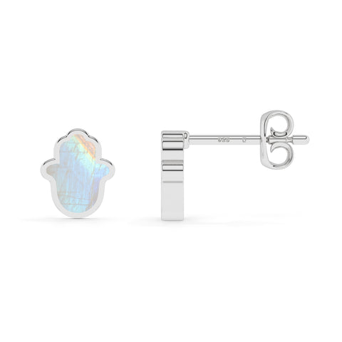 natural rainbow moonstone ahimsa shape stud earrings