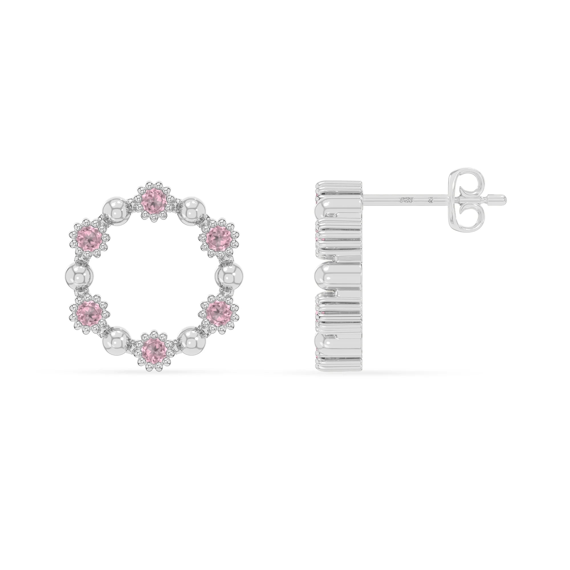 natural pink-tourmaline circle-of-life stud earrings in sterling silver 