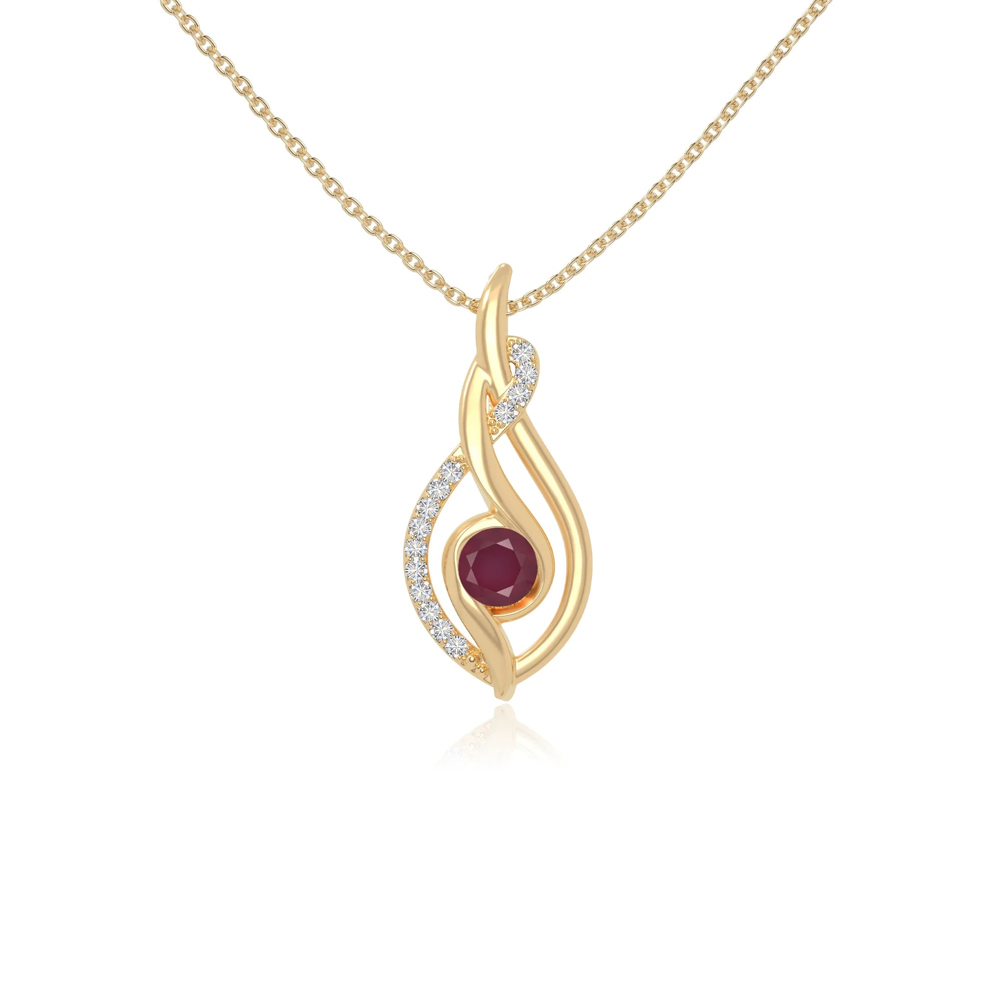 natural ruby twisted infinty knot necklaces in yellow gold vermeil 