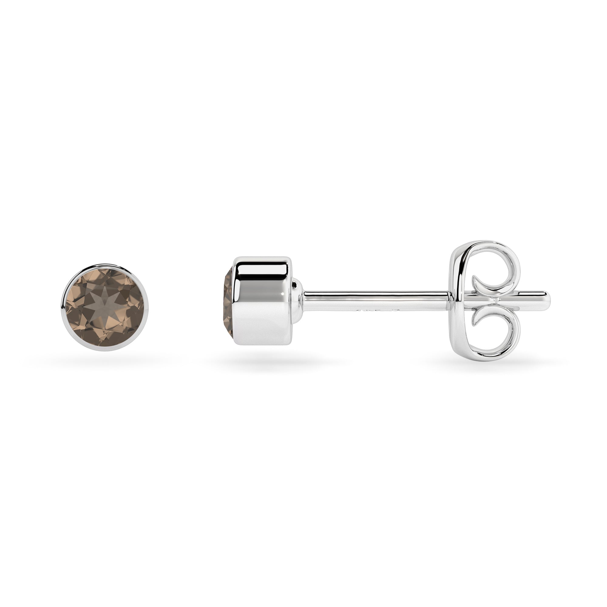 natural smoky quartz round shape stud earrings