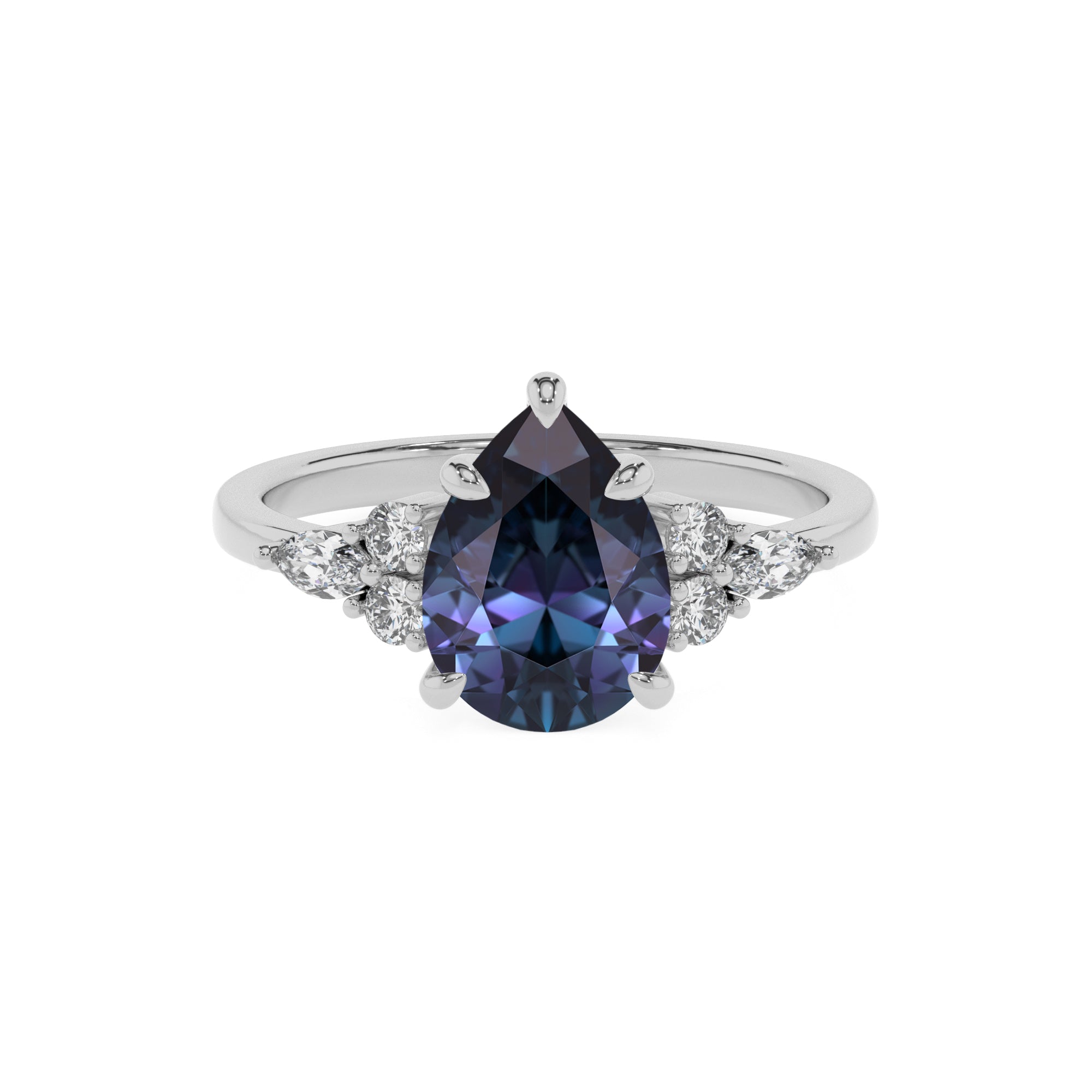 lab grown alexandrite pear solitaire engagement ring