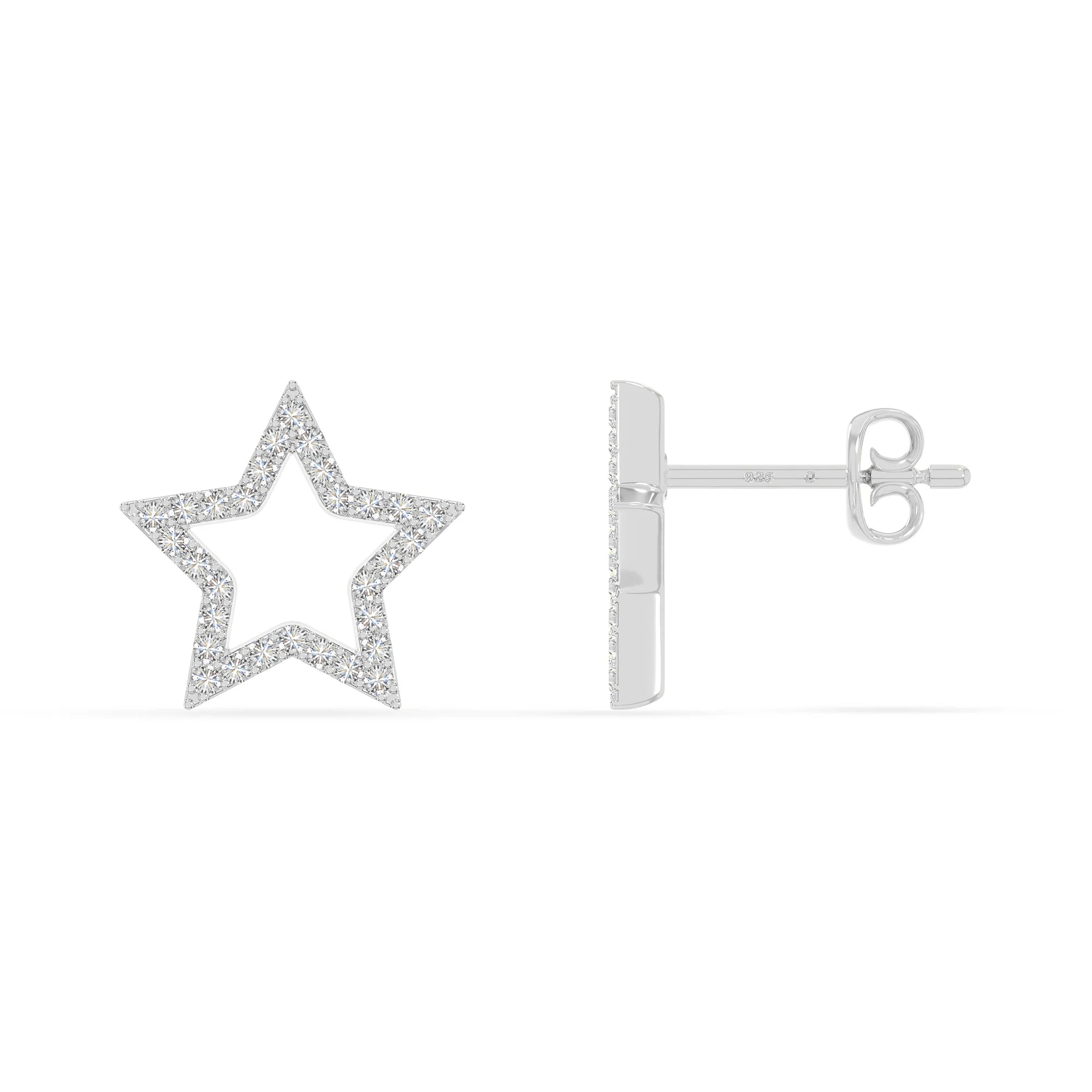 moissanite star stud earrings in sterling silver 