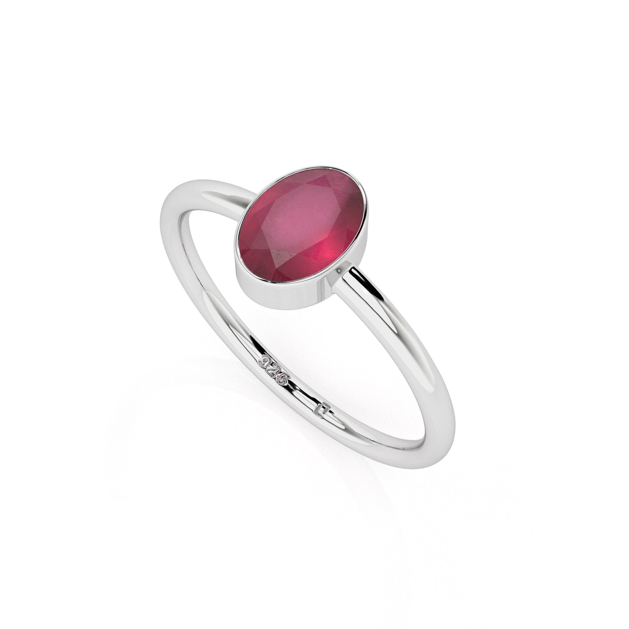 ruby oval cut stackable bezel-set ring