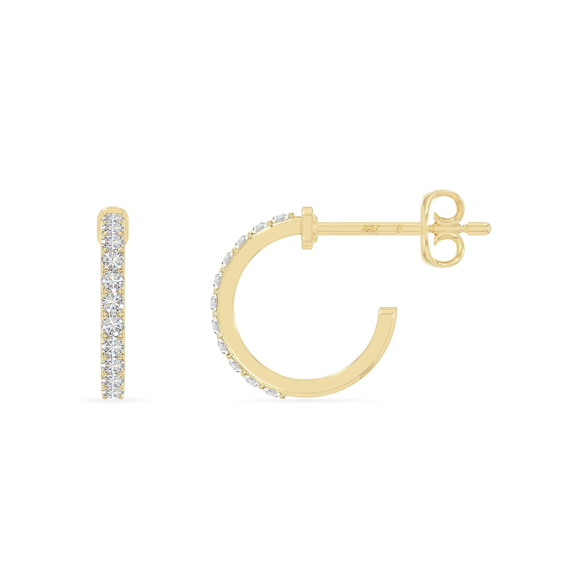 moissanite hoop earrings in yellow gold vermeil 