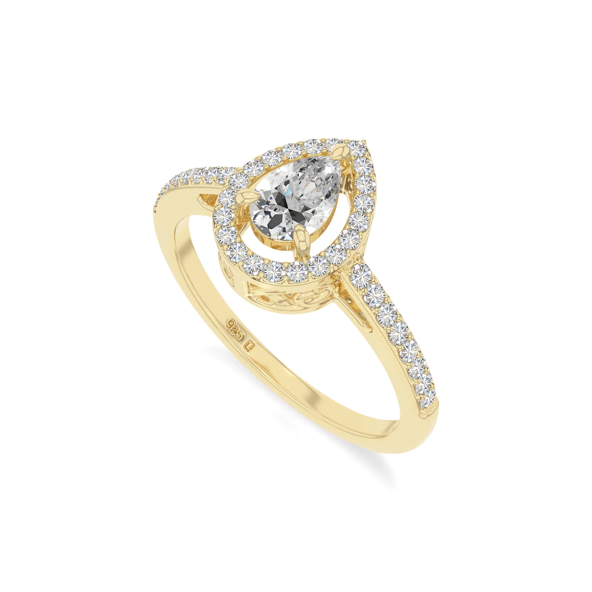 natural moissanite solitaire halo engagement rings in yellow gold vermeil