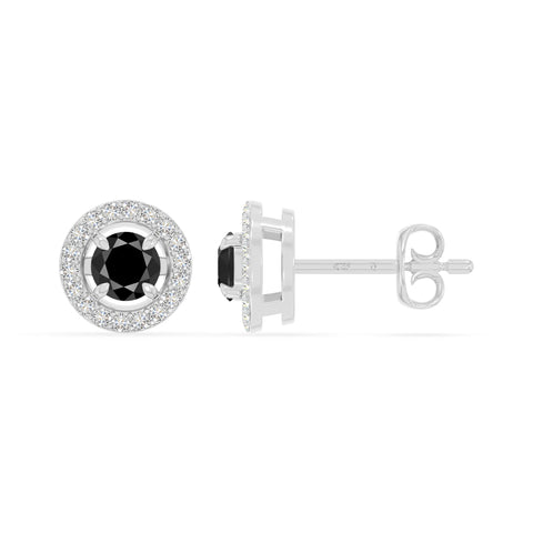 natural black-onyx halo stud earrings in sterling silver 