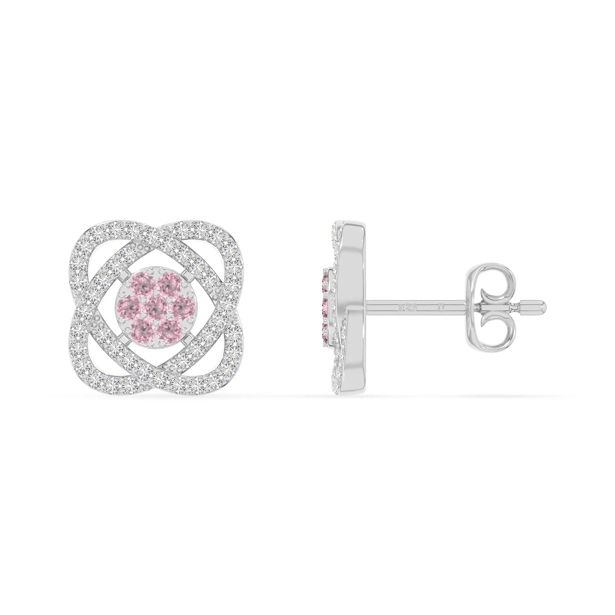 natural pink-tourmaline inner power stud earrings in sterling silver 