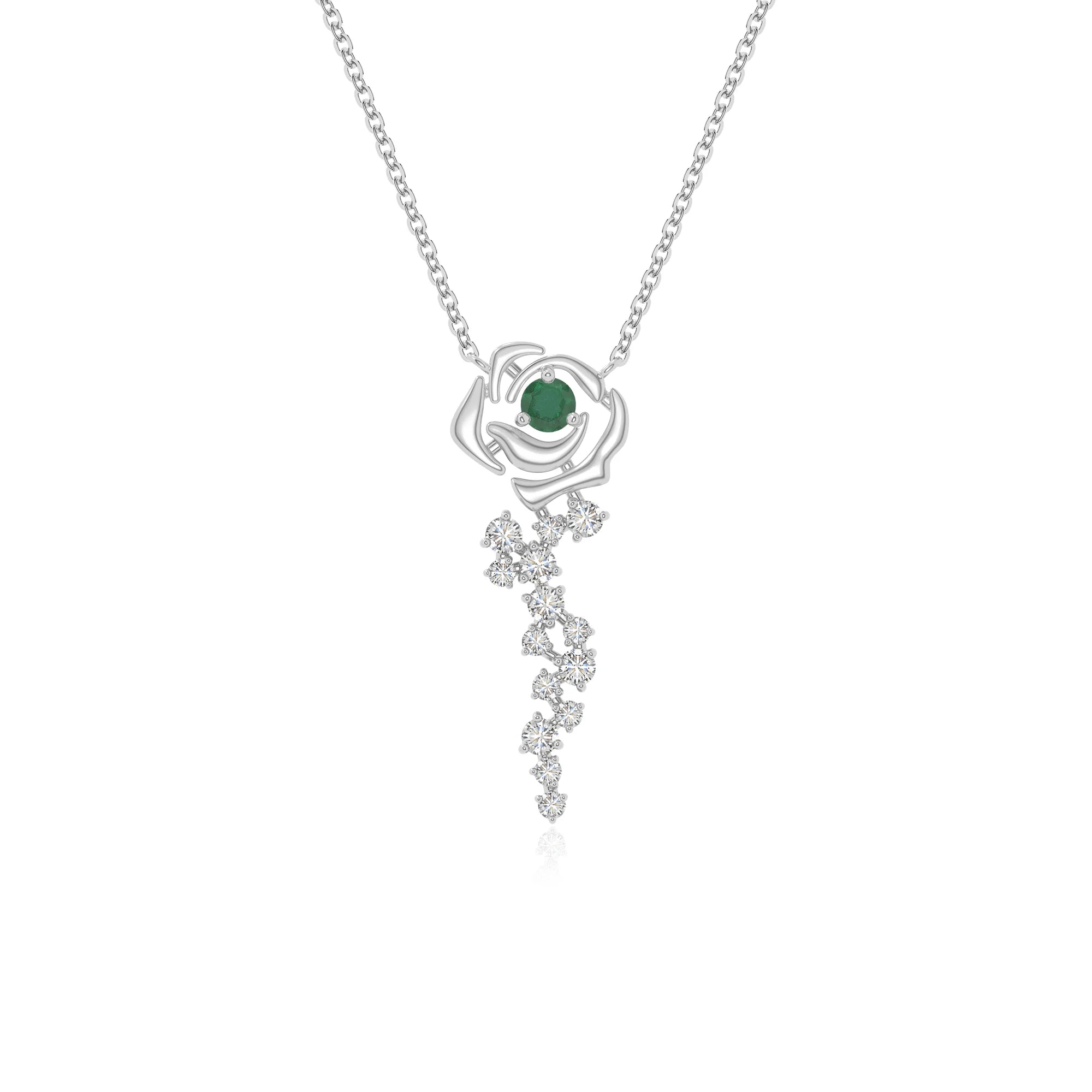 natural emerald rose flower necklaces in sterling silver 