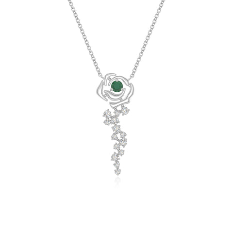 natural emerald rose flower necklaces in sterling silver 