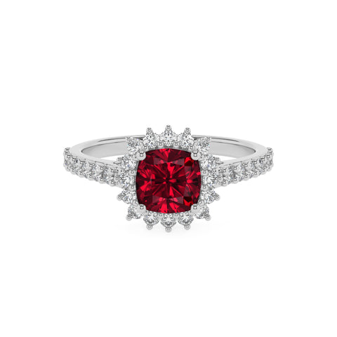 lab-grown ruby cushion half eterity halo solitaire engagement ring