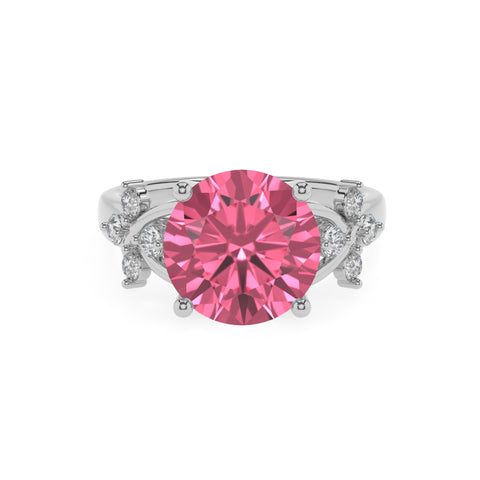 lab-grown pink-tourmaline round criss cross solitaire engagement ring