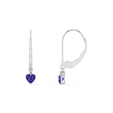 natural tanzanite heart dangle earrings with moissanite 