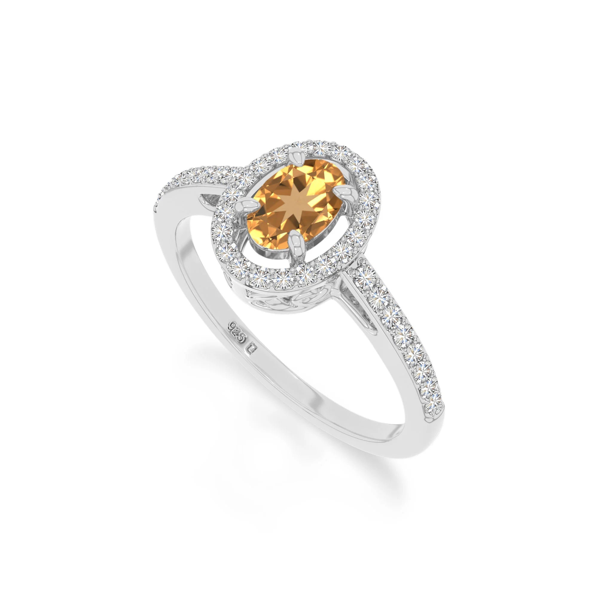 natural citrine solitaire halo engagement rings in sterling silver 