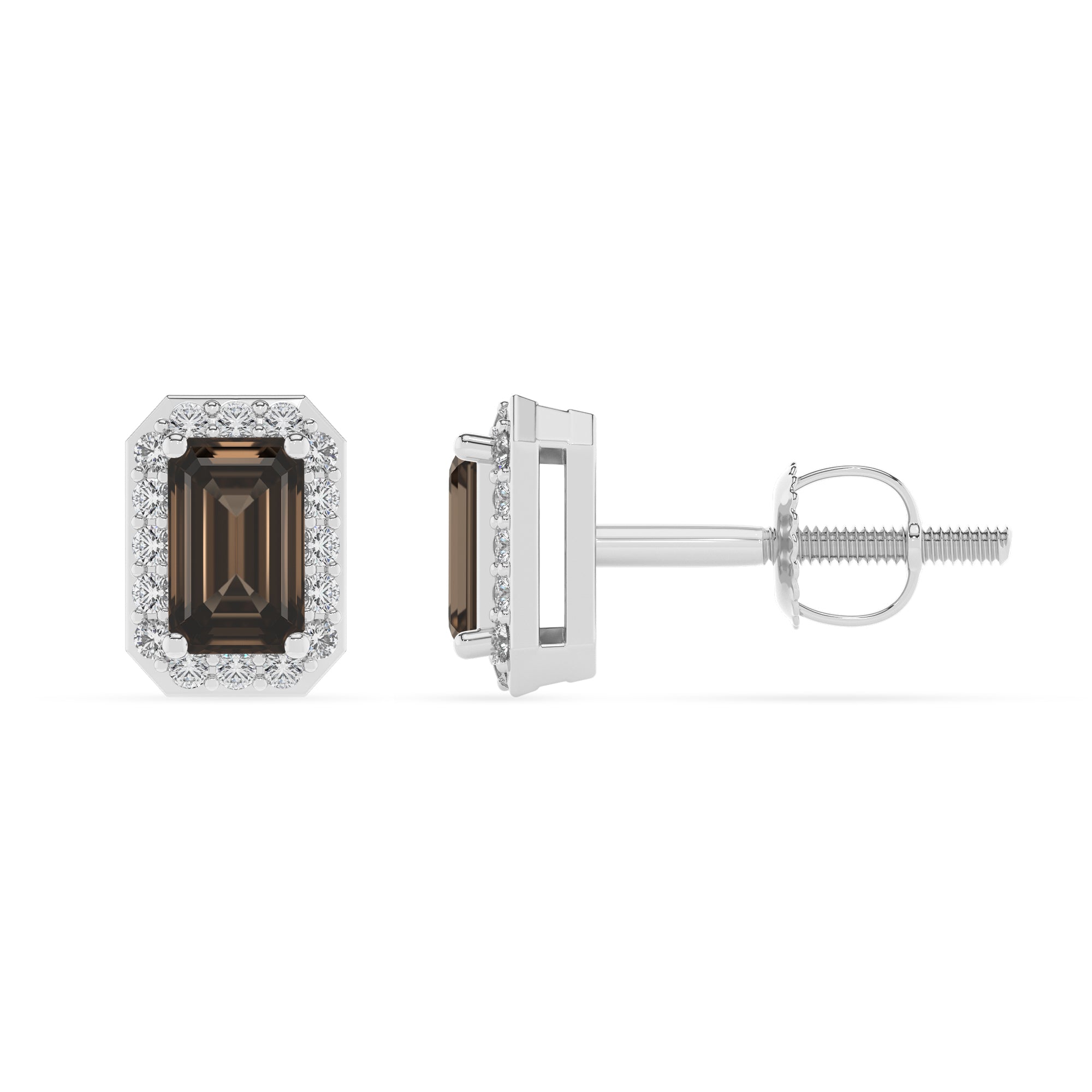 natural smoky quartz emerald cut stud earrings with moissanite 