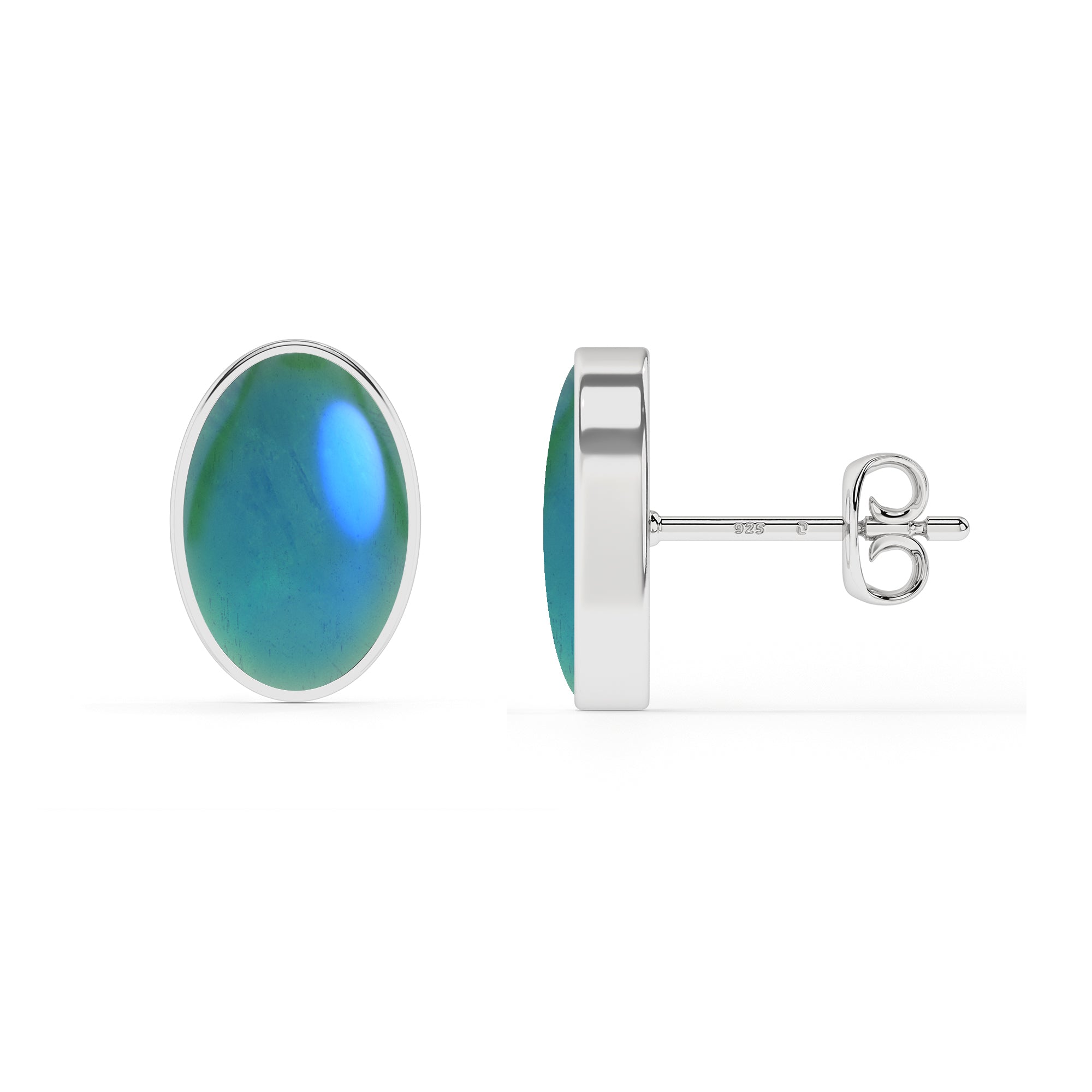 natural green moonstone oval shape stud earrings