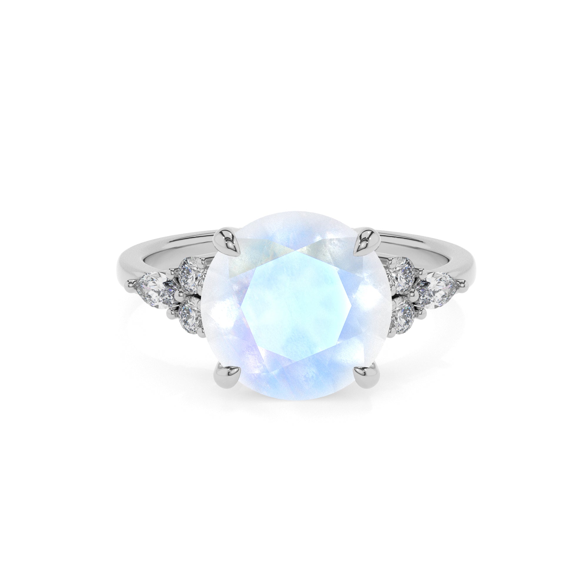 natural rainbow-moonstone round solitaire engagement ring