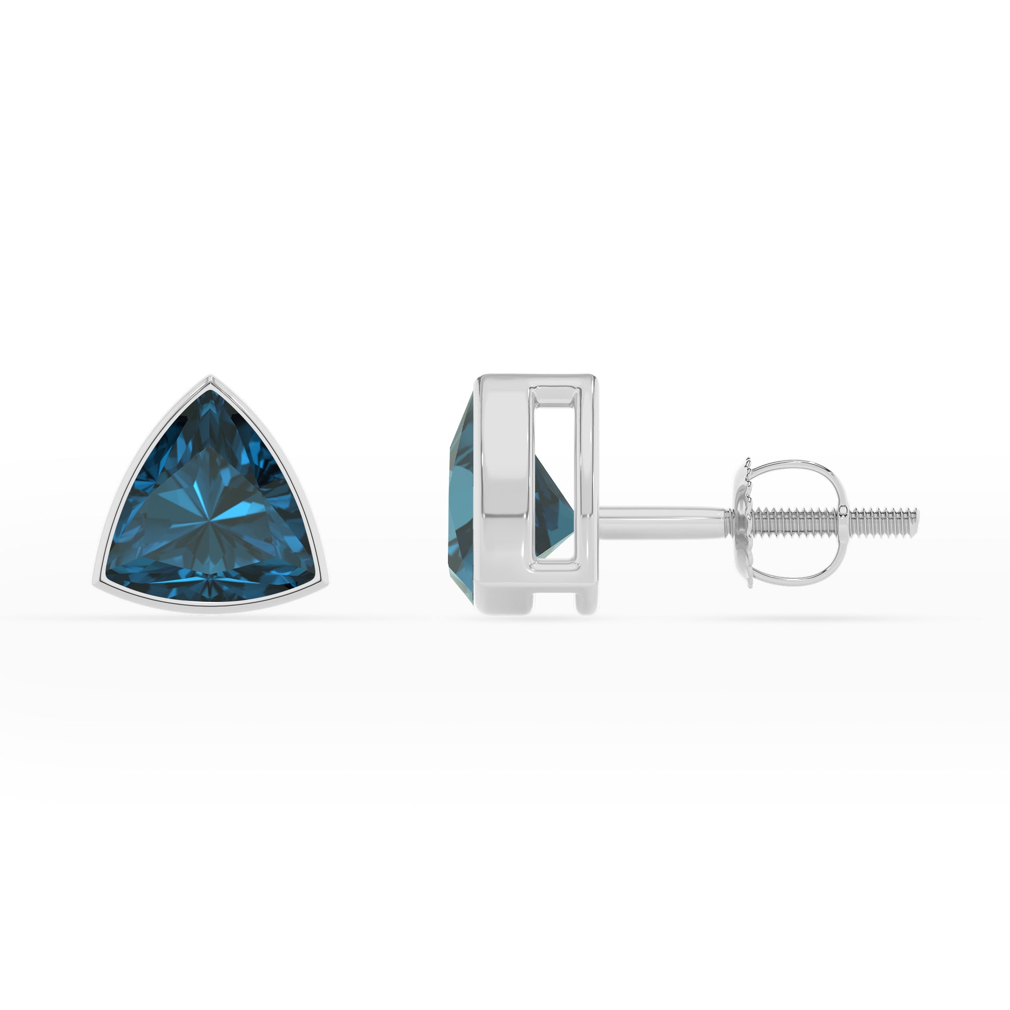 natural london blue topaz trillion stud earrings 