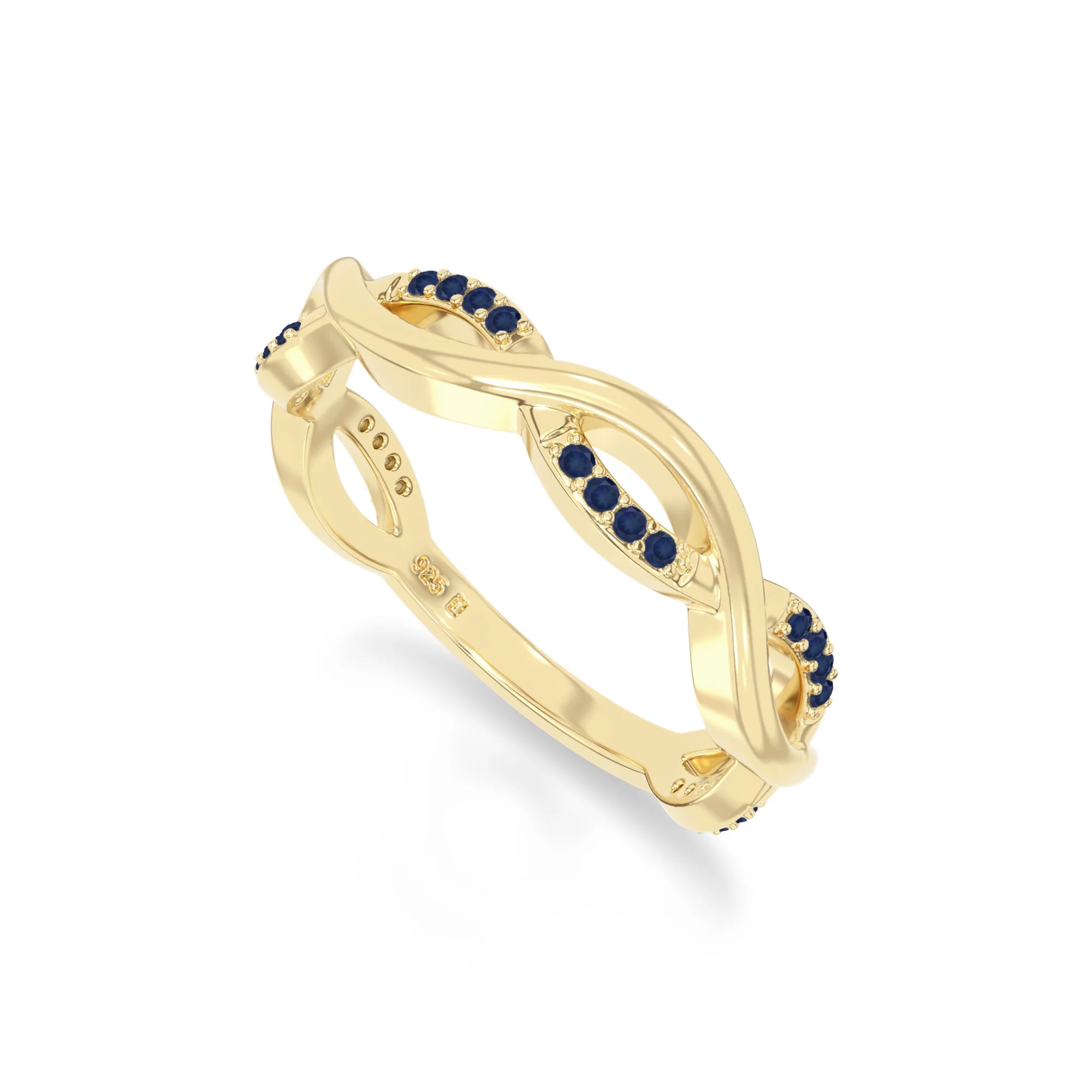 natural blue sapphire twisted wedding band rings in yellow gold vermeil