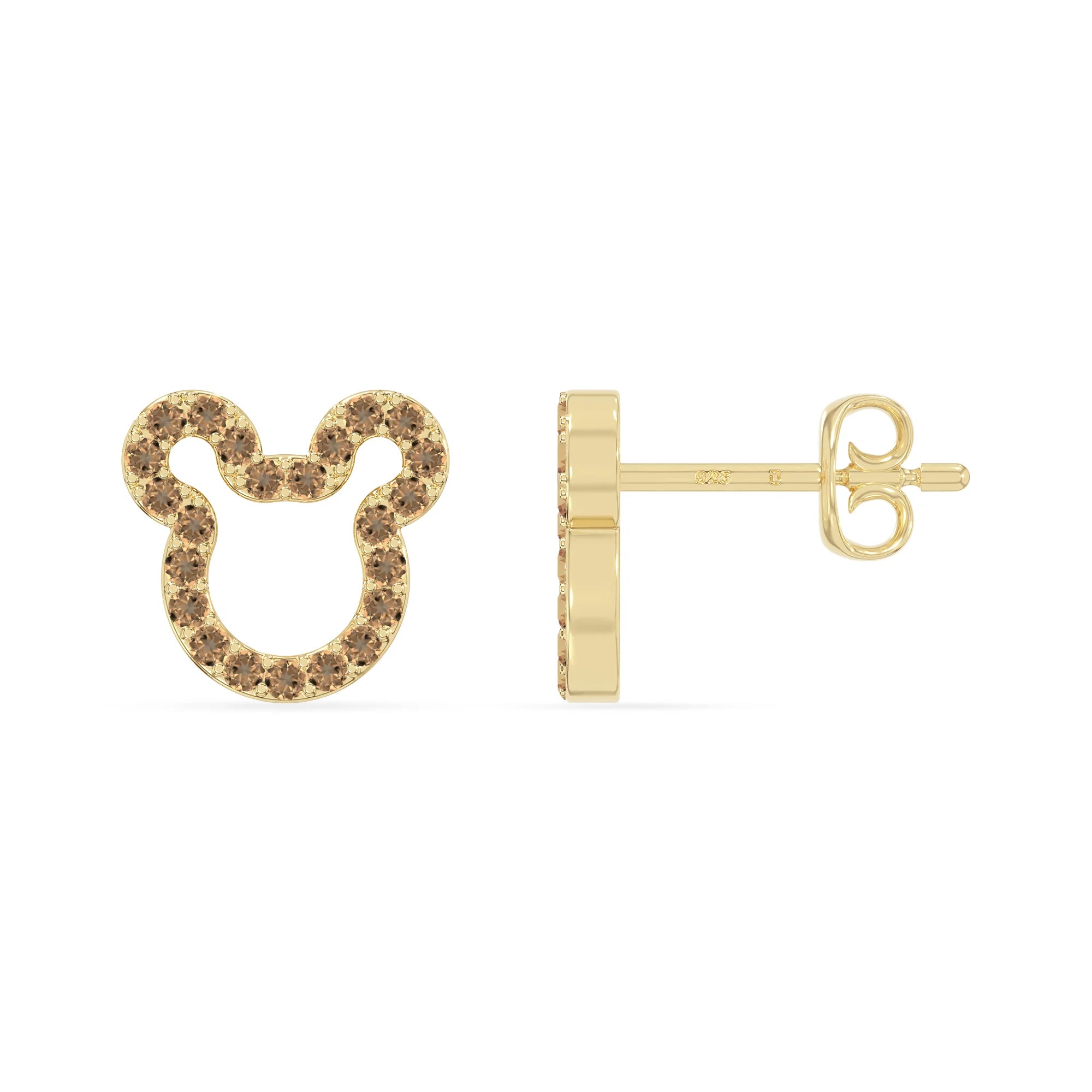 natural citrine mouse stud earrings in yellow gold vermeil 