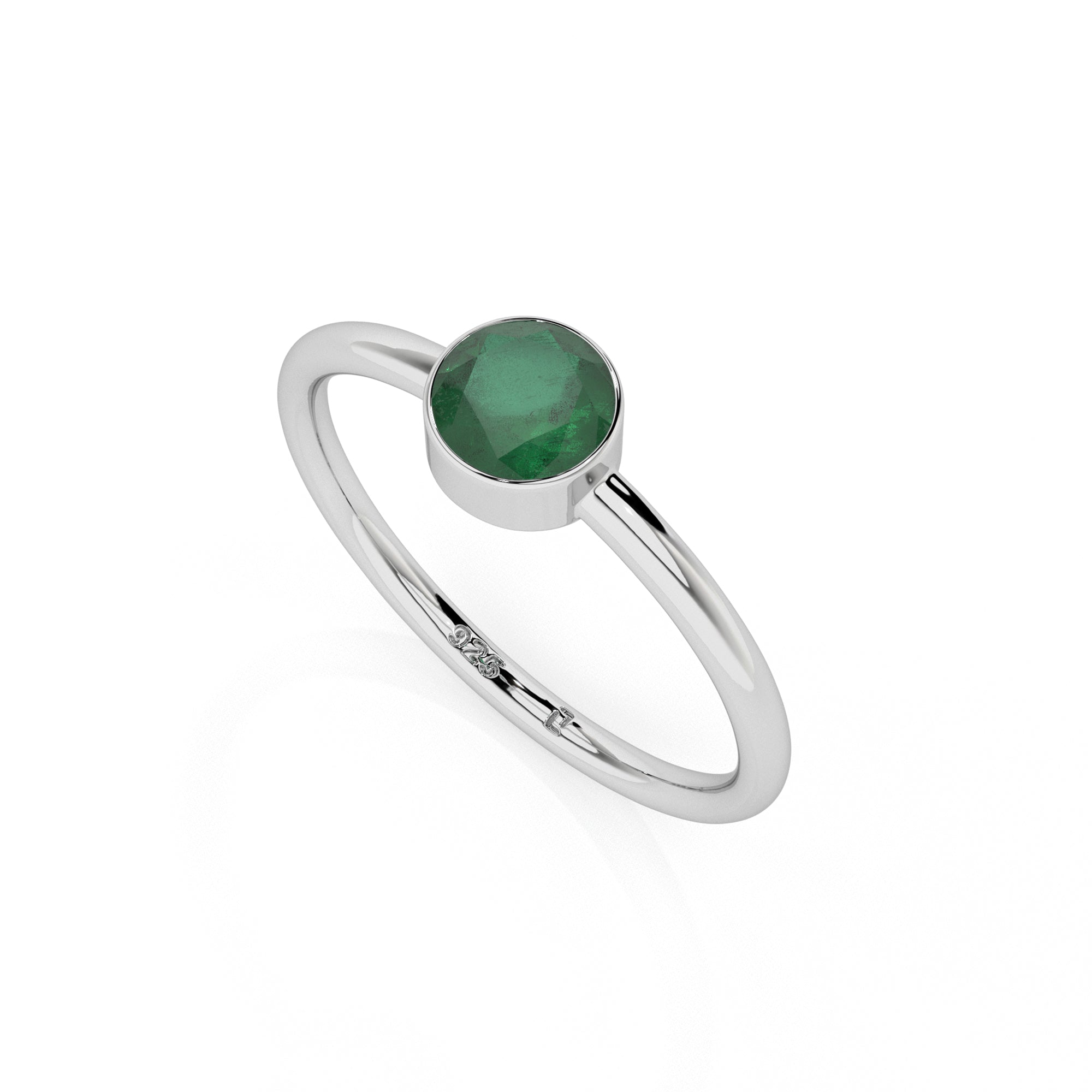 emerald round cut stackable bezel-set ring