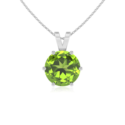 natural peridot round shape solitaire v-bale pendant necklace