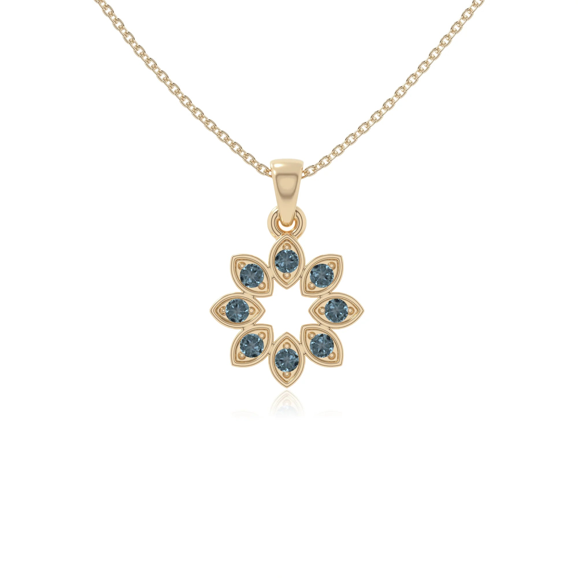 natural london-blue-topaz flower necklaces in yellow gold vermeil 