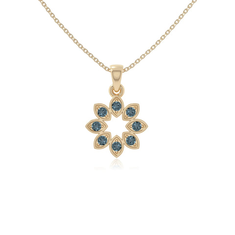 natural london-blue-topaz flower necklaces in yellow gold vermeil 
