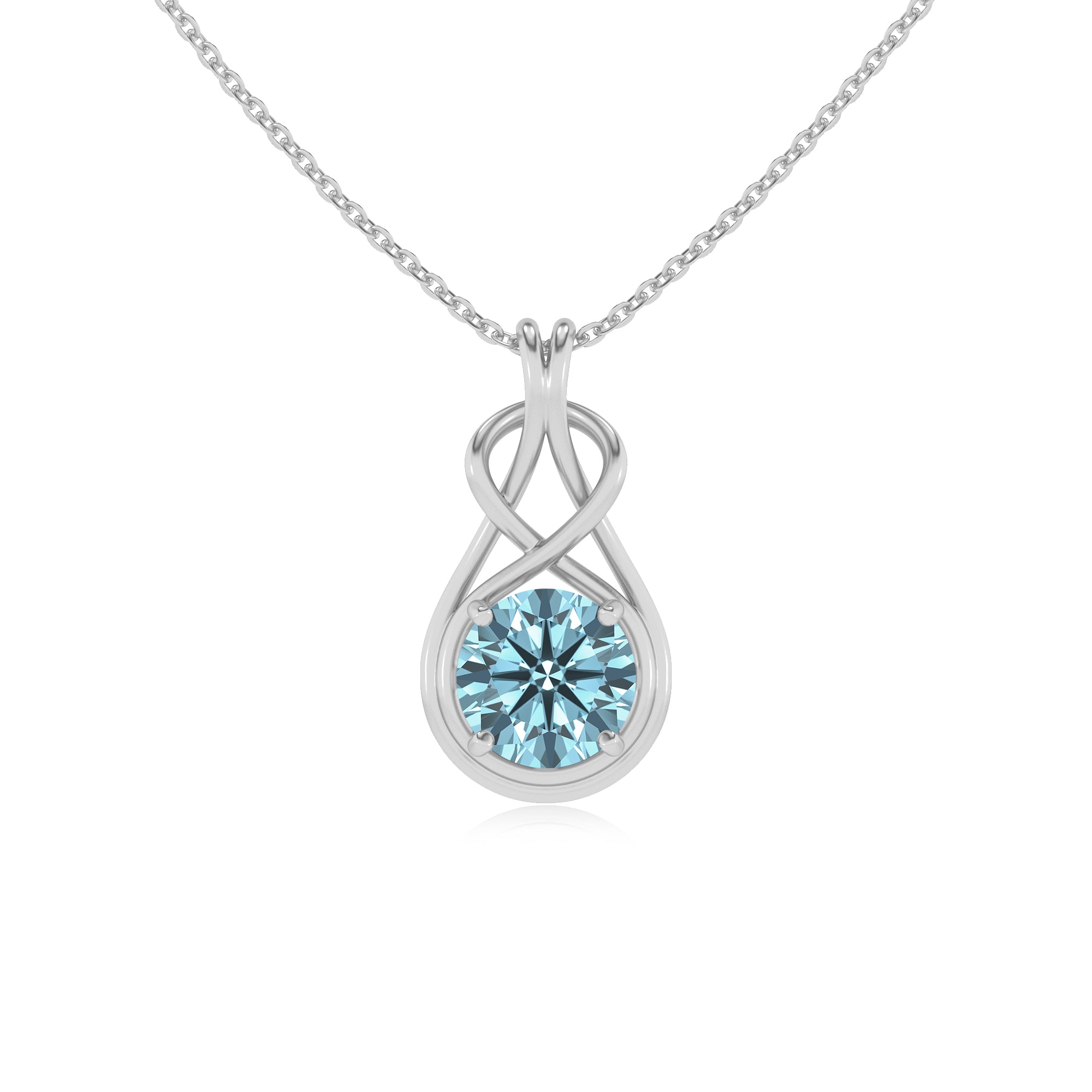 lab grown aquamarine round shape solitaire infinity knot pendant necklace