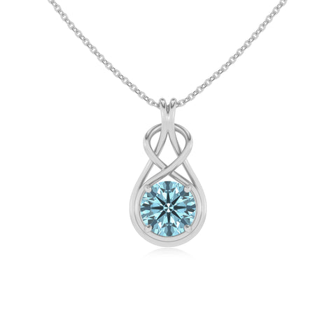 lab grown aquamarine round shape solitaire infinity knot pendant necklace