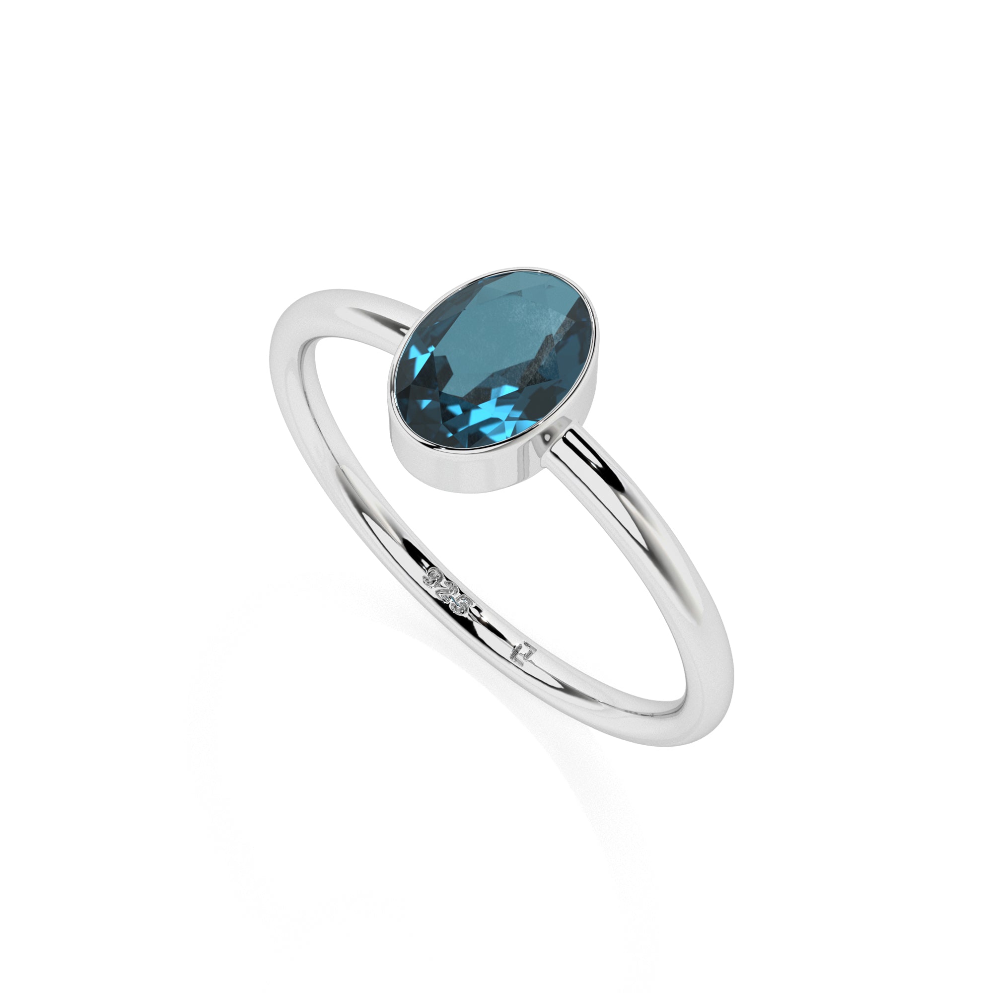 london blue topaz oval cut stackable bezel-set ring