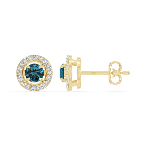 natural london-blue-topaz halo stud earrings in yellow gold vermeil 