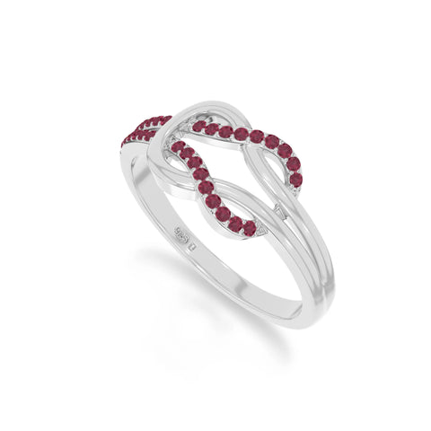 natural ruby infinity knot promise rings in sterling silver 