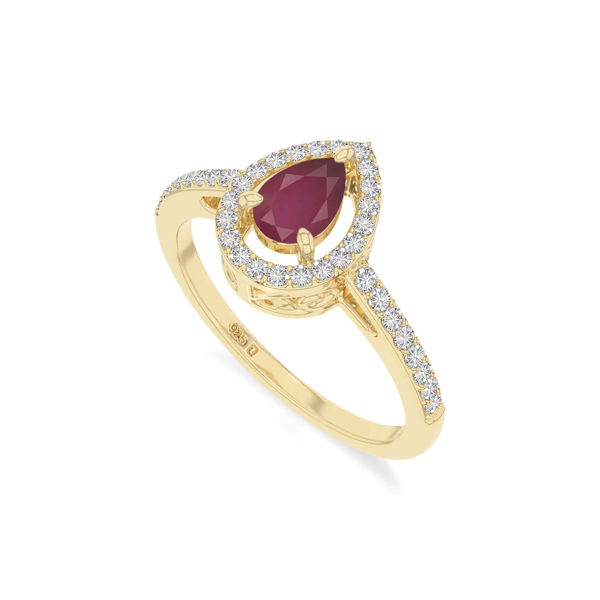 natural ruby solitaire halo engagement rings in yellow gold vermeil