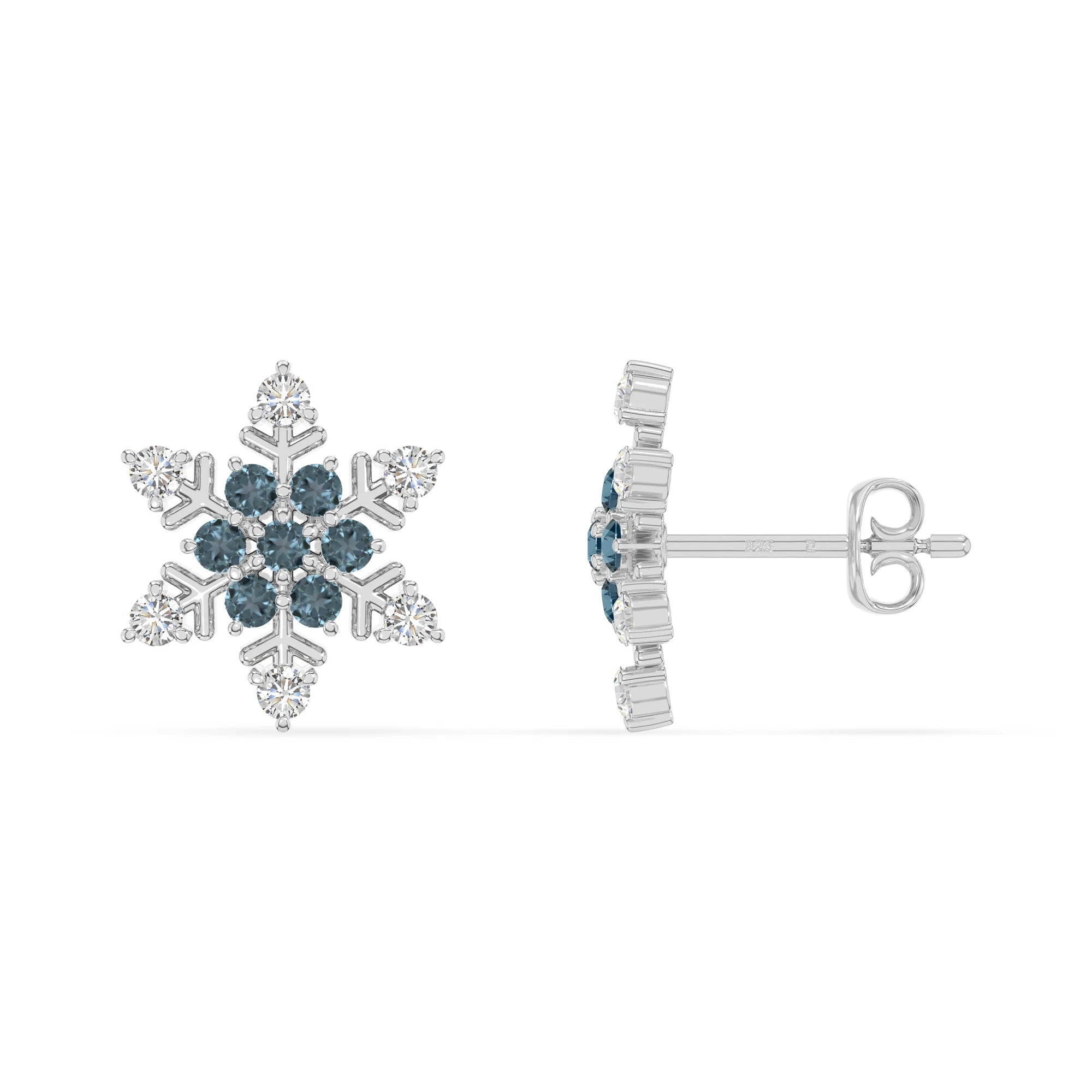 natural london-blue-topaz snowflake stud earrings in sterling silver 