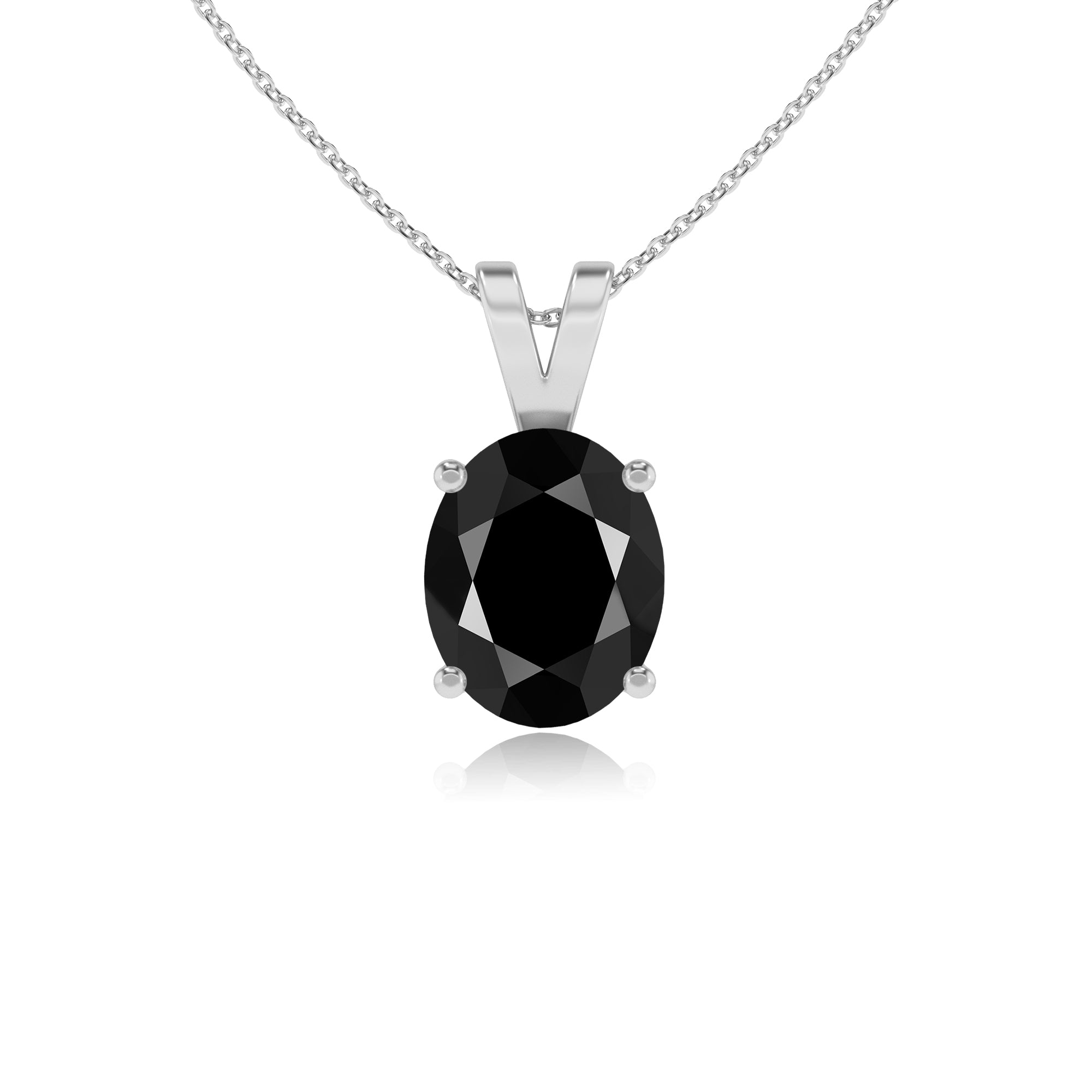 natural black-onyx oval shape solitaire v-bale pendant necklace