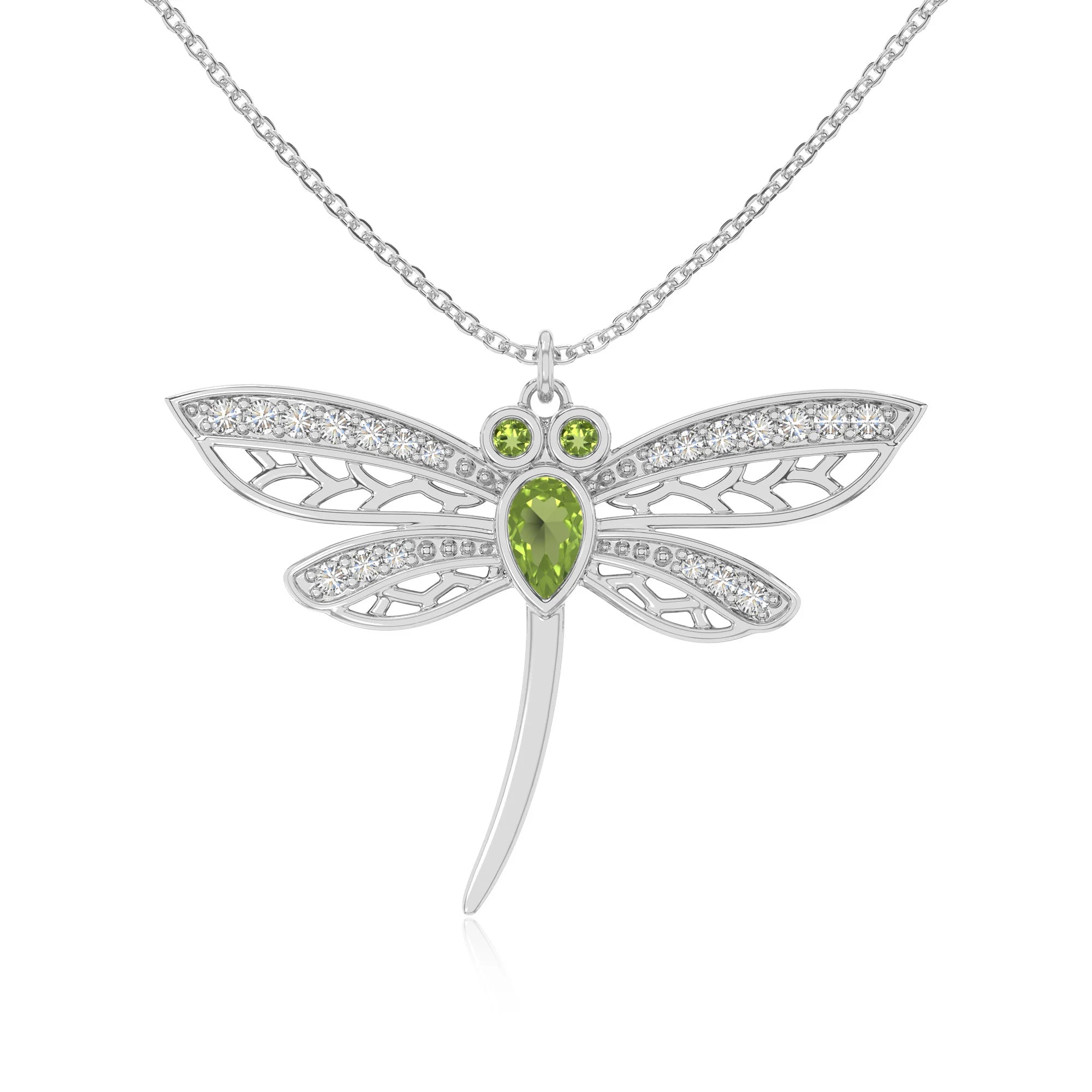 peridot dragonfly necklaces in sterling silver 