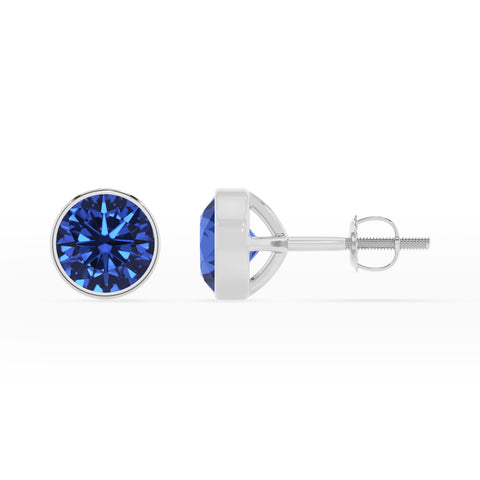 lab grown blue sapphire round stud earrings 