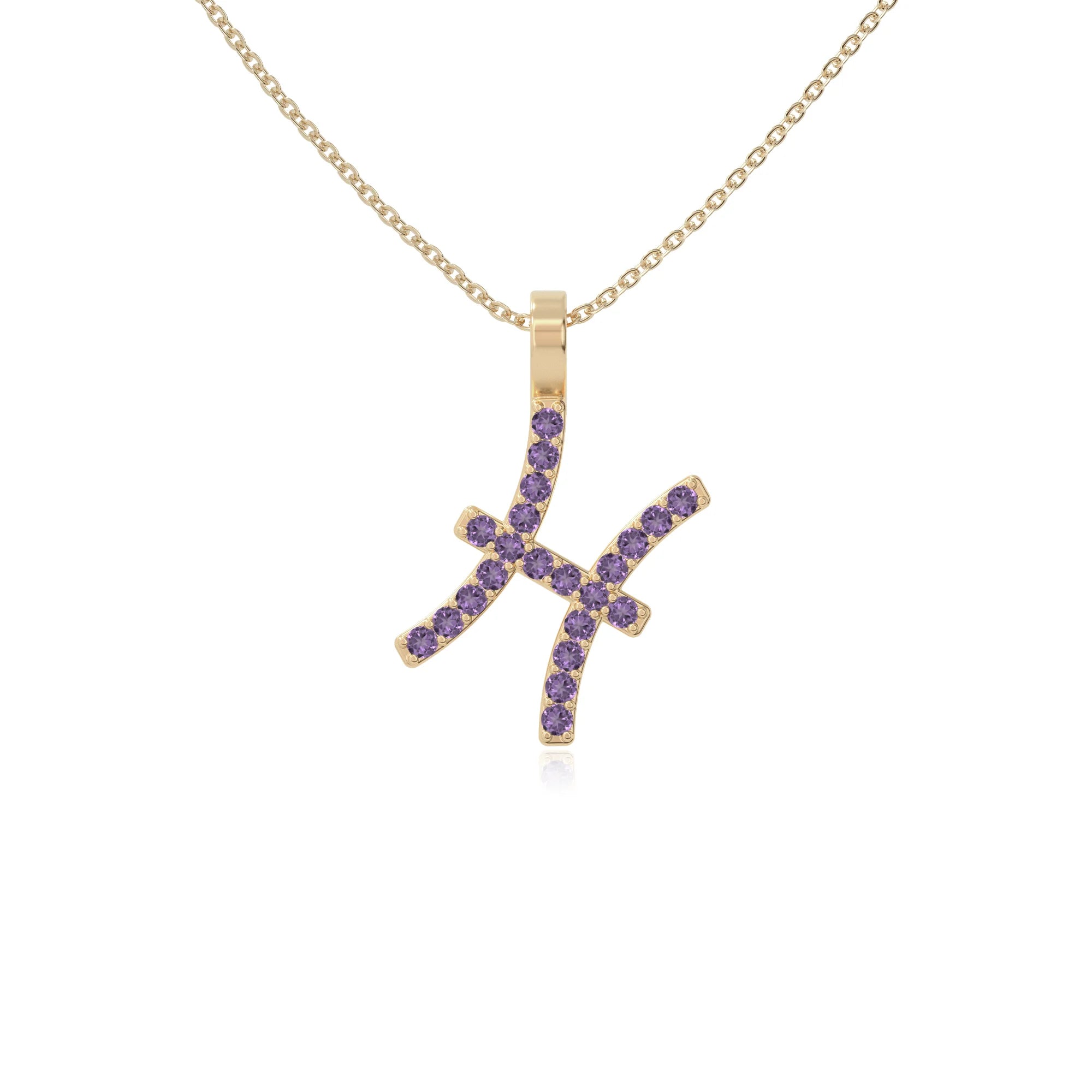 natural amethyst pisces zodiac sign necklaces in yellow gold vermeil 