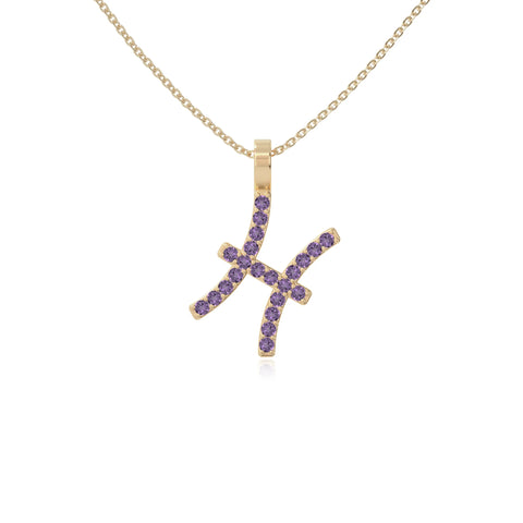 natural amethyst pisces zodiac sign necklaces in yellow gold vermeil 