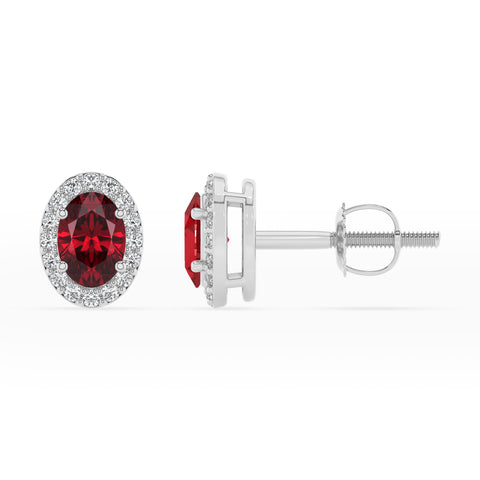 lab grown ruby oval stud earrings with moissanite 