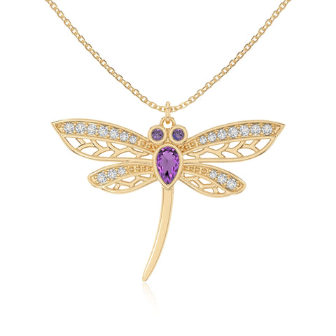 natural amethyst dragonfly necklaces in yellow gold vermeil 