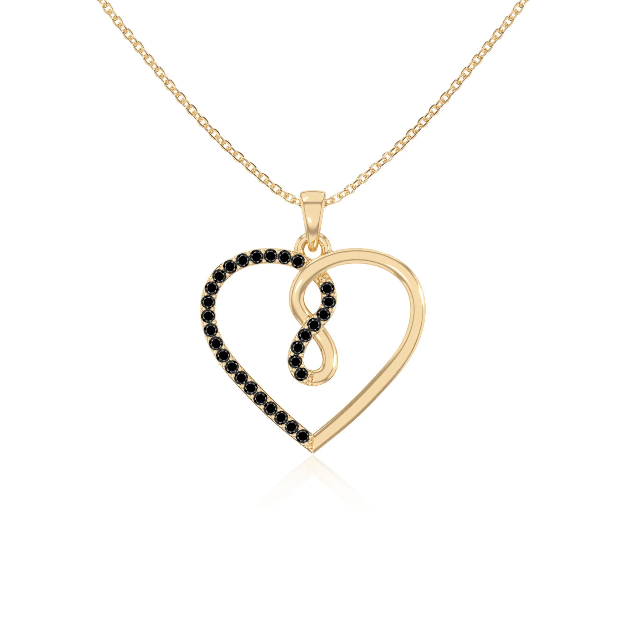 natural black-onyx infinity heart necklaces in yellow gold vermeil 