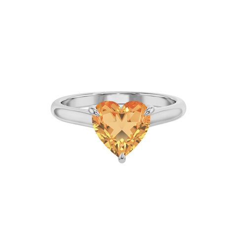 lab grown citrine heart solitaire engagement ring