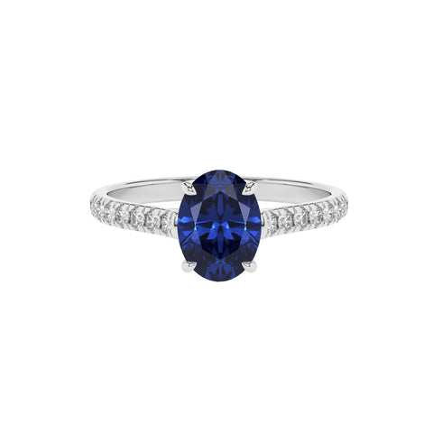 lab-grown blue-sapphire oval half eterity solitaire engagement ring