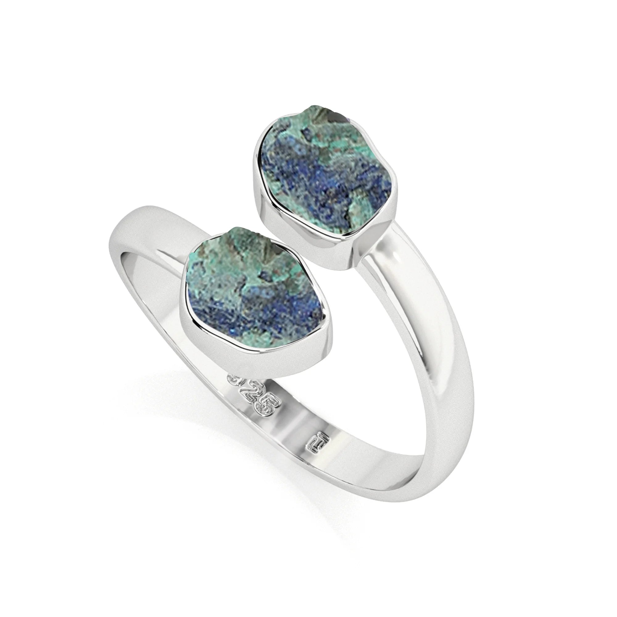 azurite-malachite rough shape stackable bezel-set ring