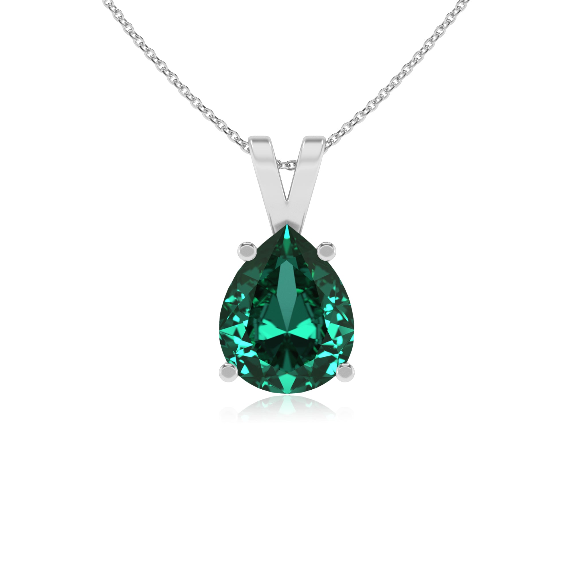 lab grown emerald pear shape solitaire v-bale pendant necklace