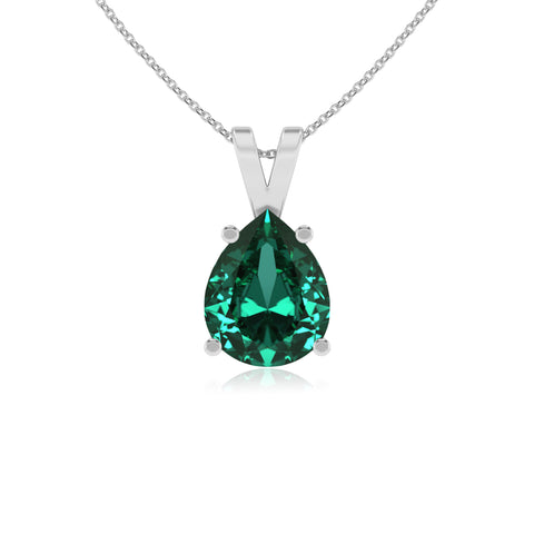 lab grown emerald pear shape solitaire v-bale pendant necklace