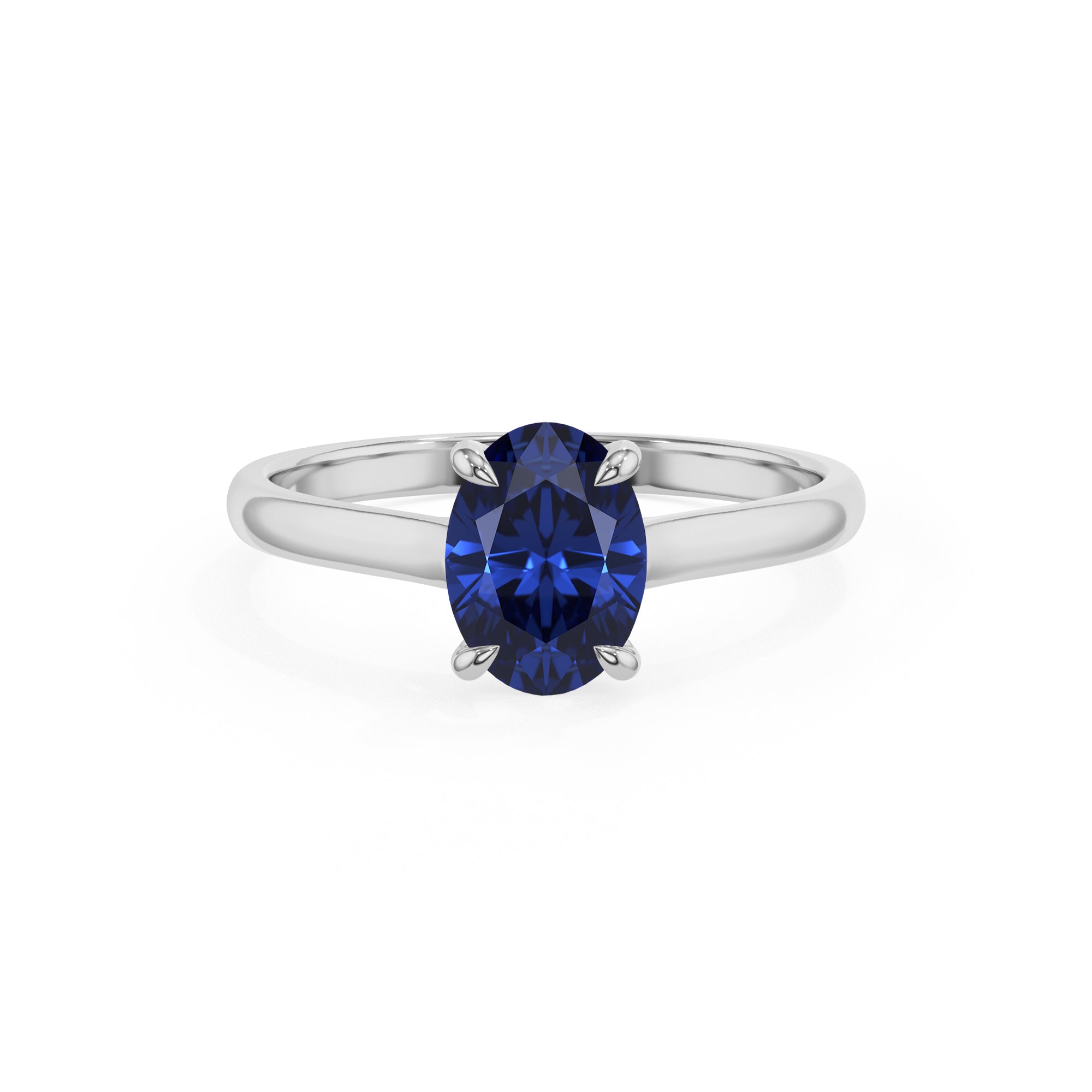 lab grown blue sapphire oval solitaire engagement ring