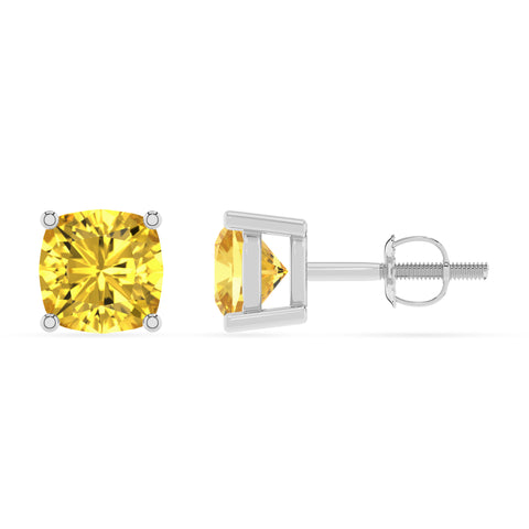 lab grown yellow sapphire cushion stud earrings 