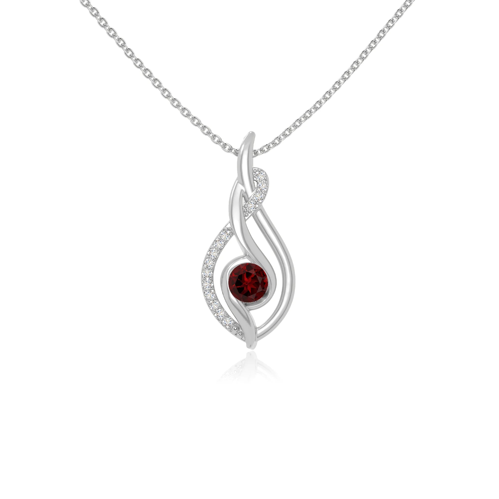 natural garnet twisted infinty knot necklaces in sterling silver 